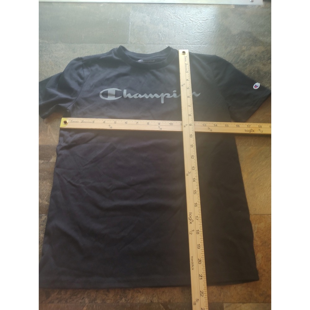 Champion T-Shirt Kids M 10/12 Black Excellent Short Sleeve Performance Logo Tee